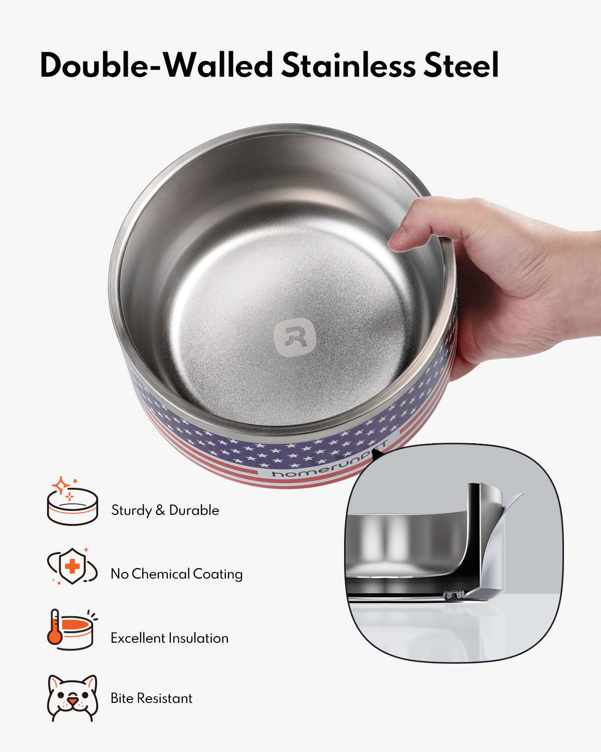 HomerunPET Dog Food Water Insulated Stainless Steel Bowl