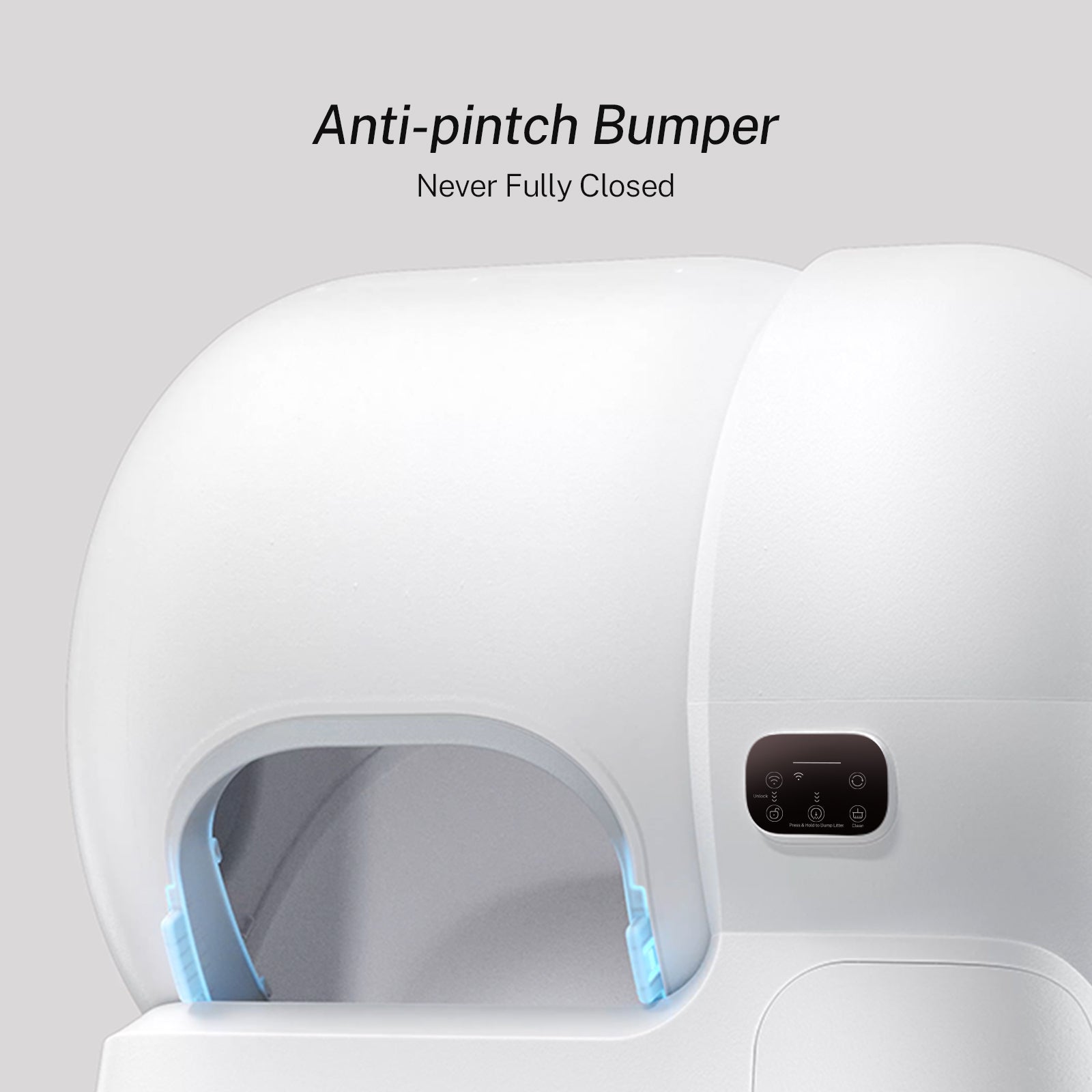 homerunpet litter box with an anti-pinch bumper feature