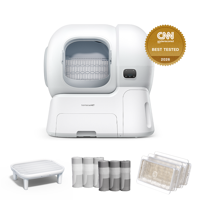 [Bundle] HomerunPET CS106 Self-cleaning Litter Box with Step, Deodorizers & 60 Bags for Large Cats & Multi-Cat Homes, Auto-Scooping & Odor-Sealing